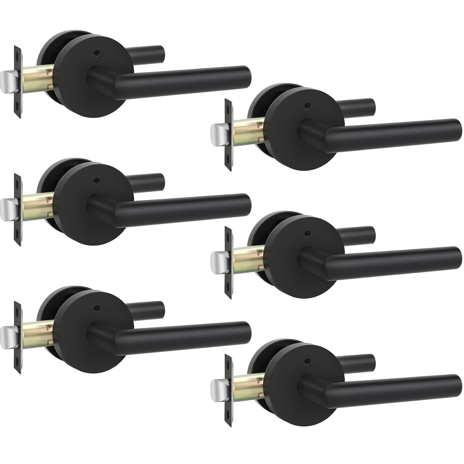 Photo 1 of Goldenwarm Black Door Handles Interior, Privacy Matte Black Interior Door Handles, Heavy Duty Zinc Alloy Black Door Lever for Bedroom and Bathroom (6 Pack)