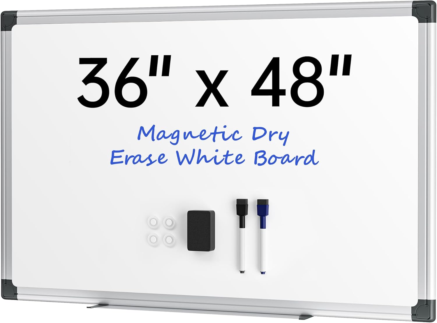 VUSIGN 48" x 36" Large Magnetic Whiteboard for Wall, Dry Erase Board with Silver Frame, Wall Mounted White Board for Classroom, Office, Home – Includes Markers, Magnets & Eraser Silver 36"x48"