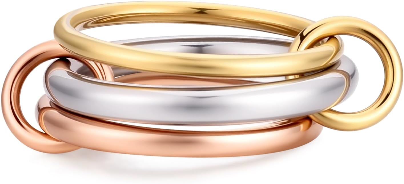 HERSIN Stackable Rings for Women Trendy, Dainty 14K Gold Plated Ring Chunky Rings Multi Silver Gold Ring Mixed Metal Stacking Rings Set Gold Jewelry for Women Gifts