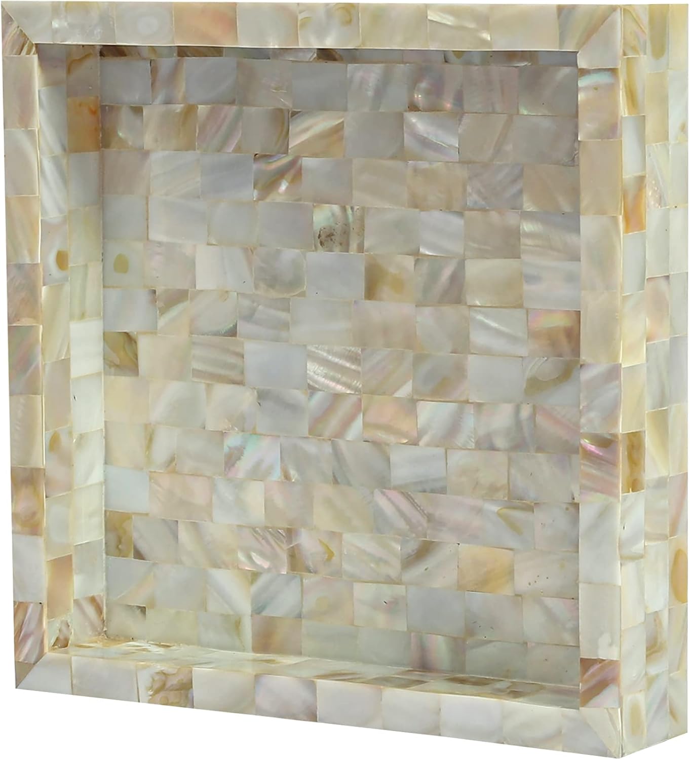 Mother of Pearl Bathroom Accessories Set Farmhouse Bathroom Décor Gift Set for Counter Top Décor, Apartment Essentials Restroom Bathroom Counter Top Accessory Set (Tray- 8 in)