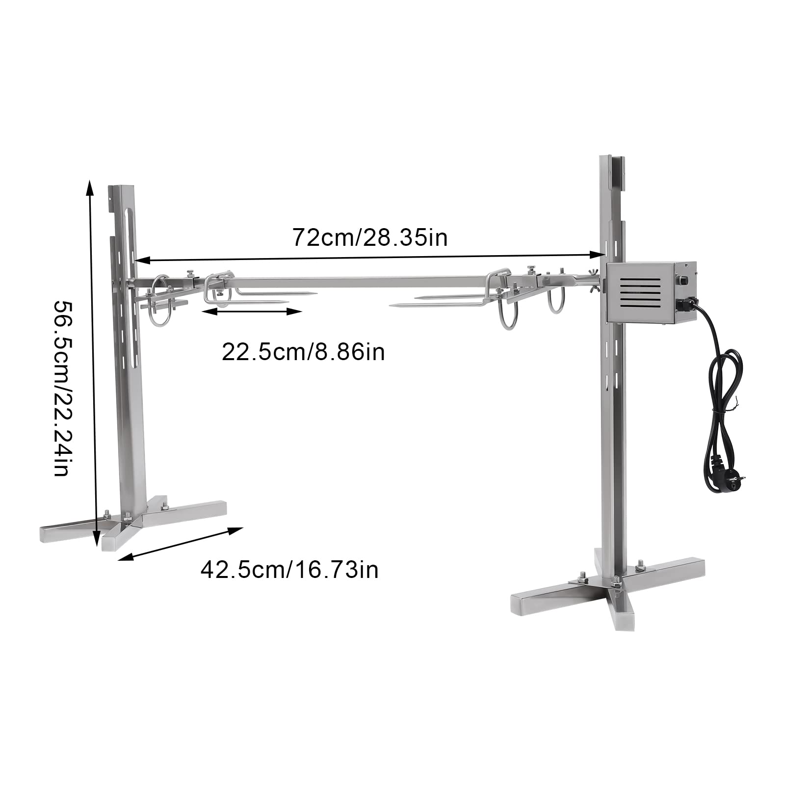 30 Kg Edelstahl BBQ Spanferkelgrill Mit Motor, 25 W Grillspieß Höhenverstellbarer Spießgrill Für Camping, Garten, Gebratene Putenfleisch, Spanferkel Und Lämmer