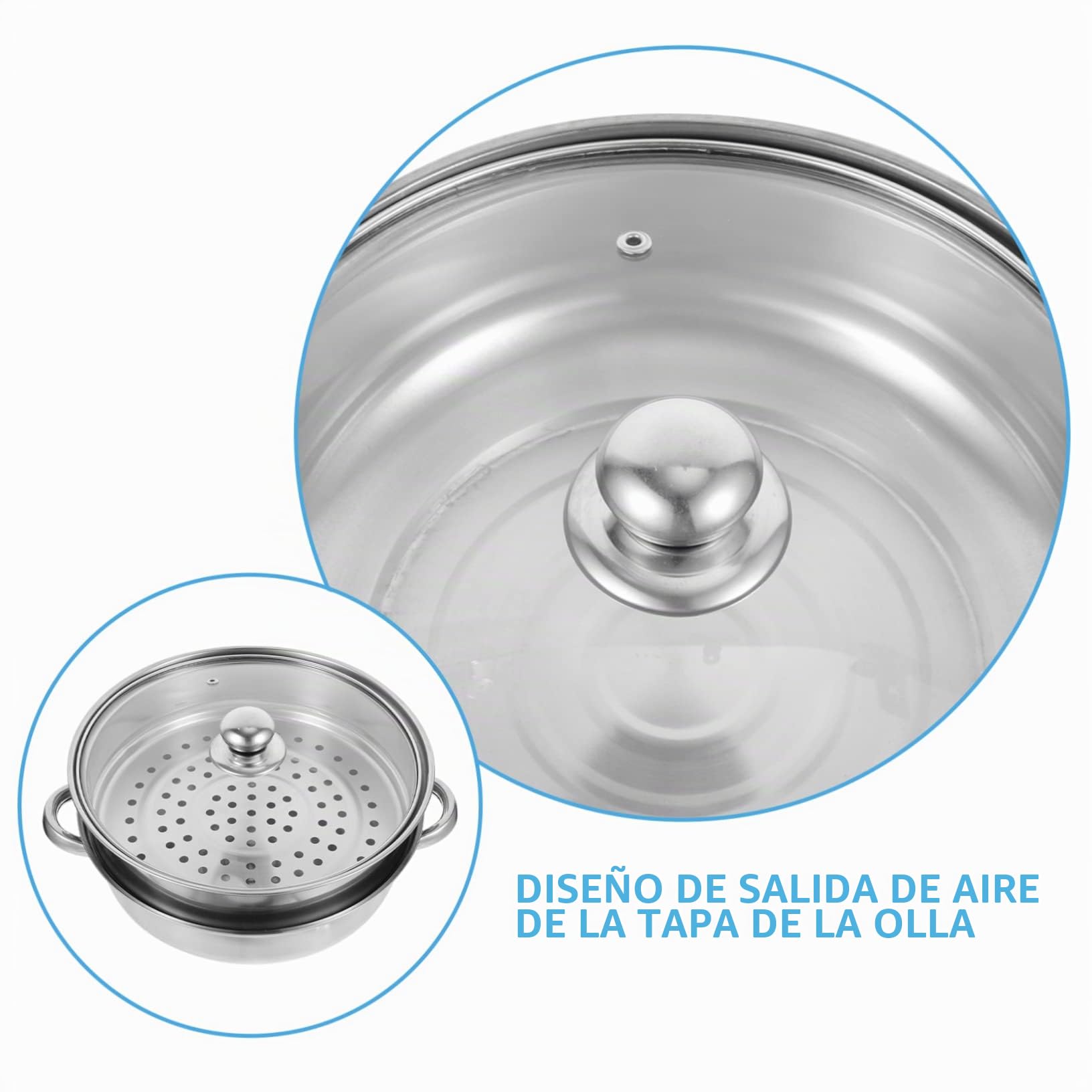 Olla de Vapor de Acero Inoxidable para Cocinar, Vaporera de 2 Capas, Fácil de Limpiar, Bordes Redondeados, Adecuado Cocina