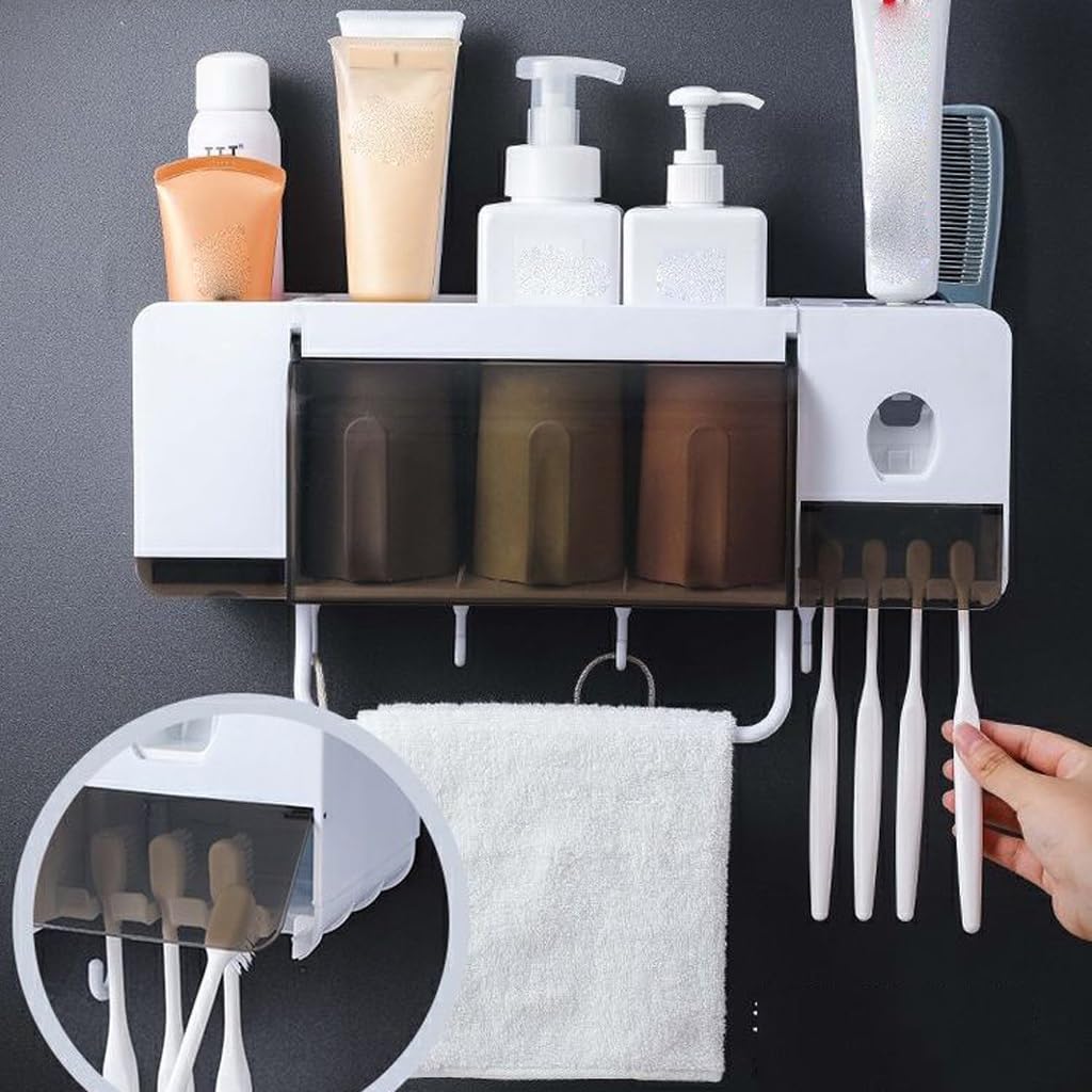 Estante para Cepillos de Dientes Portaspazzolino Multifunzionale Set di Lavaggio Porta spazzolino da Parete a Ventosa Spremiagrumi Integrato for Bagno