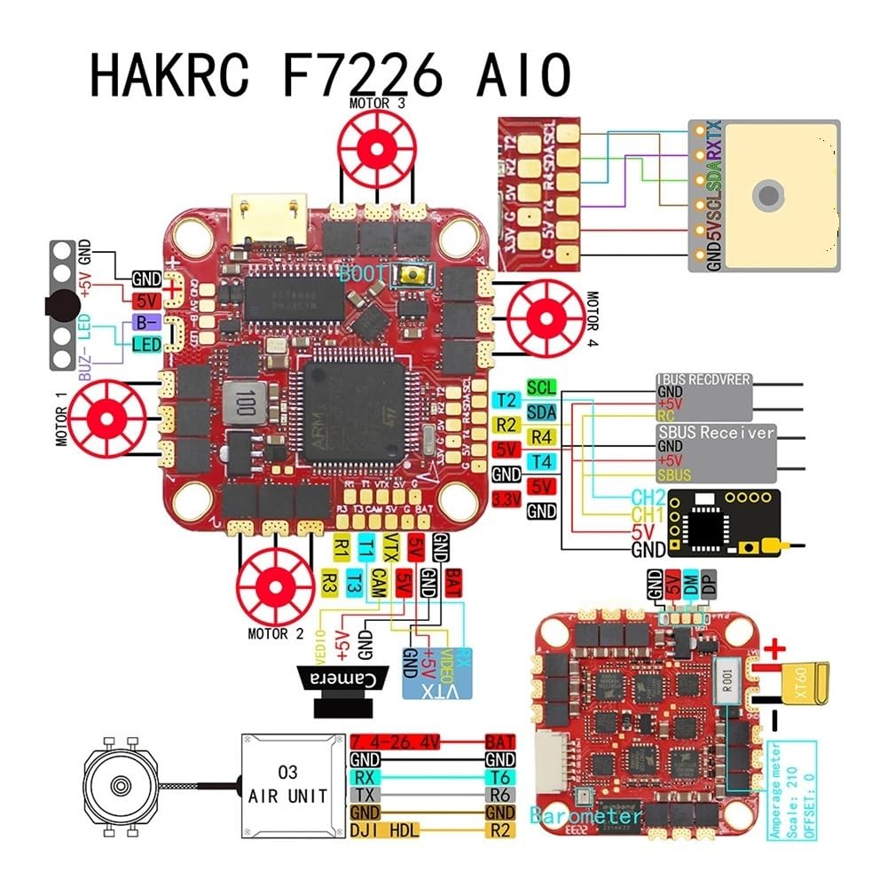 F722 AIO Controllore di volo BLHELI_S 40A 4in1 ESC 2-6S ICM42688 Sensore di corrente Dual USB BlackBox adatto for RC FPV Racing Drone