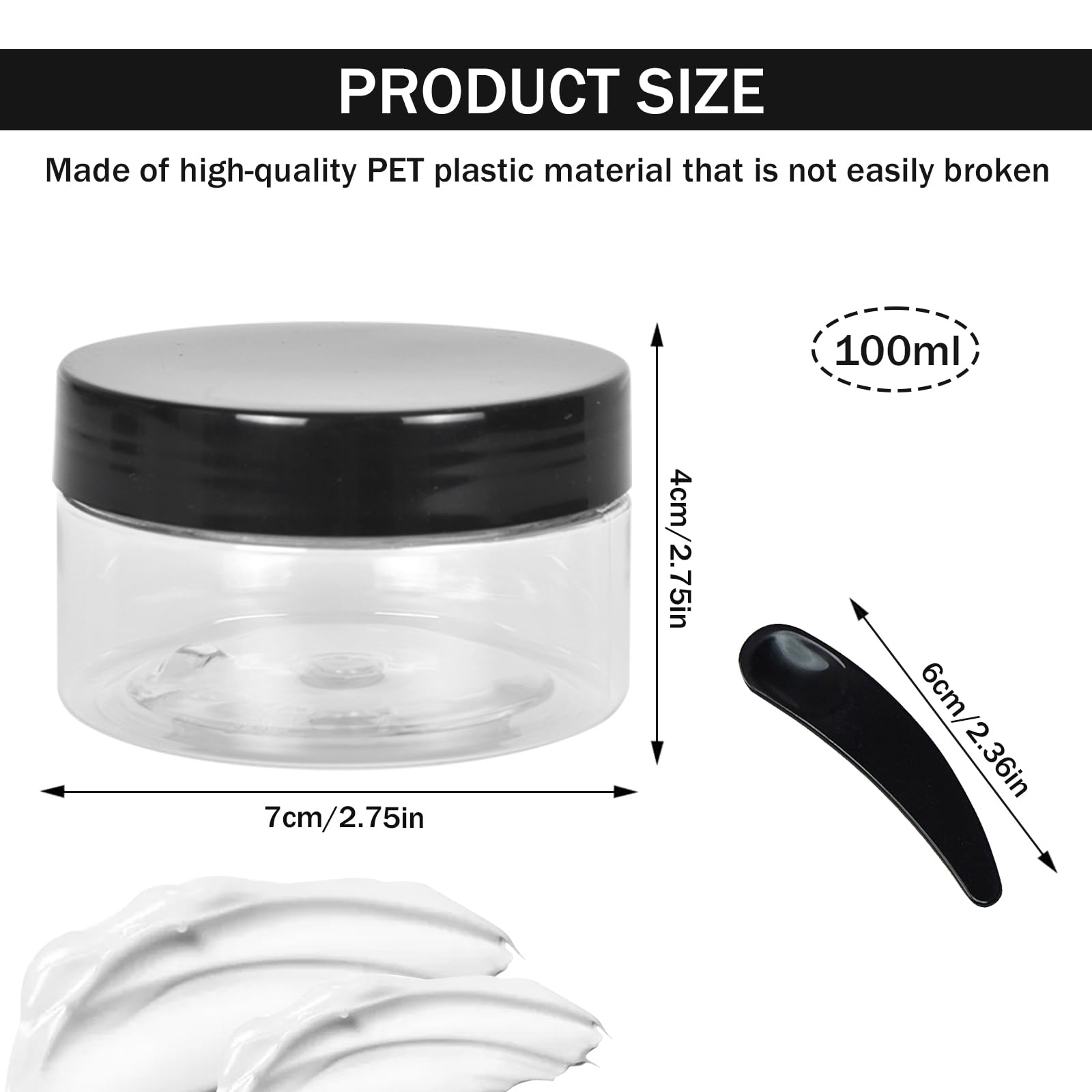 6 Pezzi 100ml Barattolini Plastica con Coperchio Spatola Trasparenti, Barattoli Plastica Rotondi Contenitori Cosmetici Vuoti Vasetti, per artigianato DIY, perline, spezie, trucco, grani