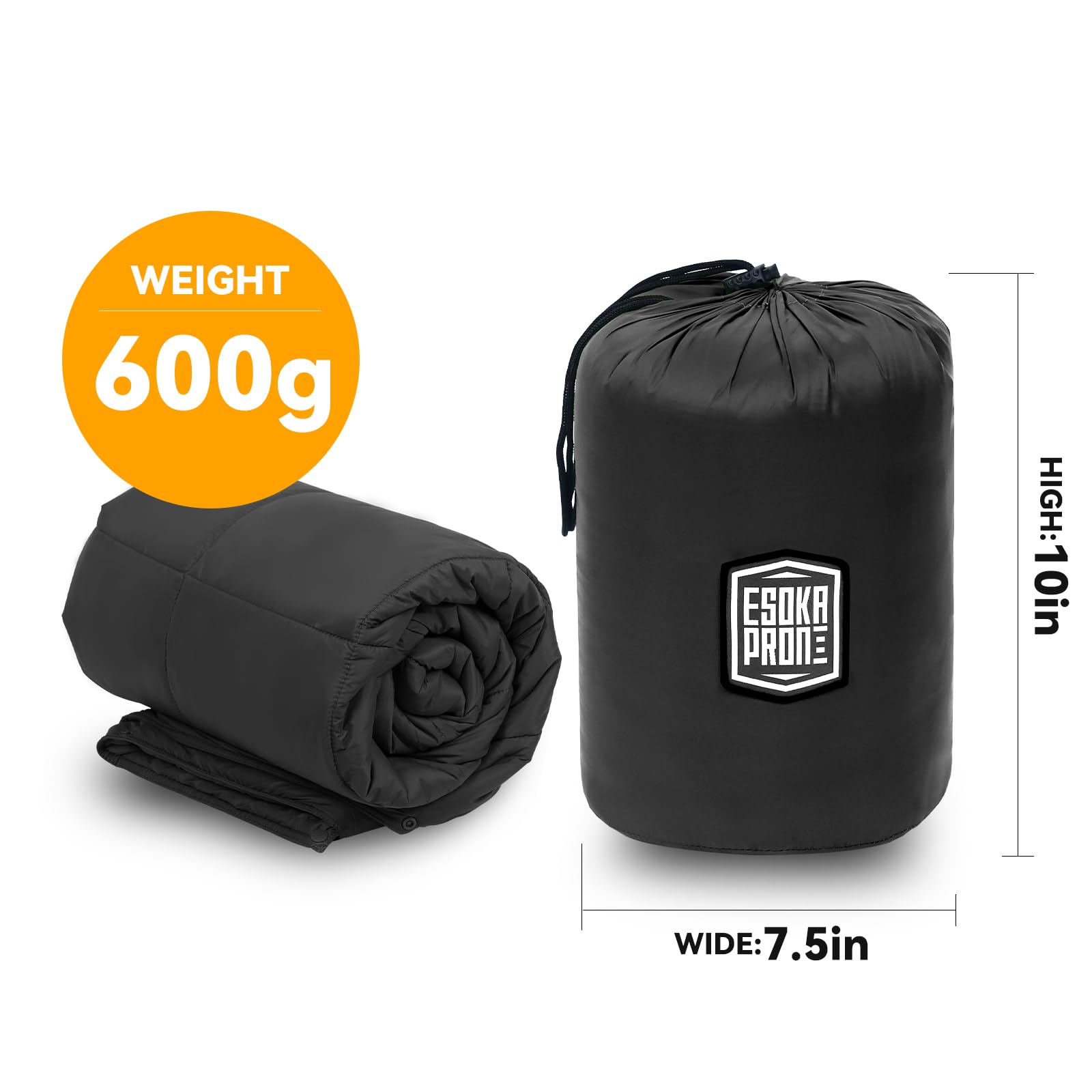 ESOKA PRON Outdoor Camping Blanket,Lightweight Waterproof Puffy Camping Blanket,Portable Camping Quilt for Travel, Picnic, Hiking,Camping (Black)