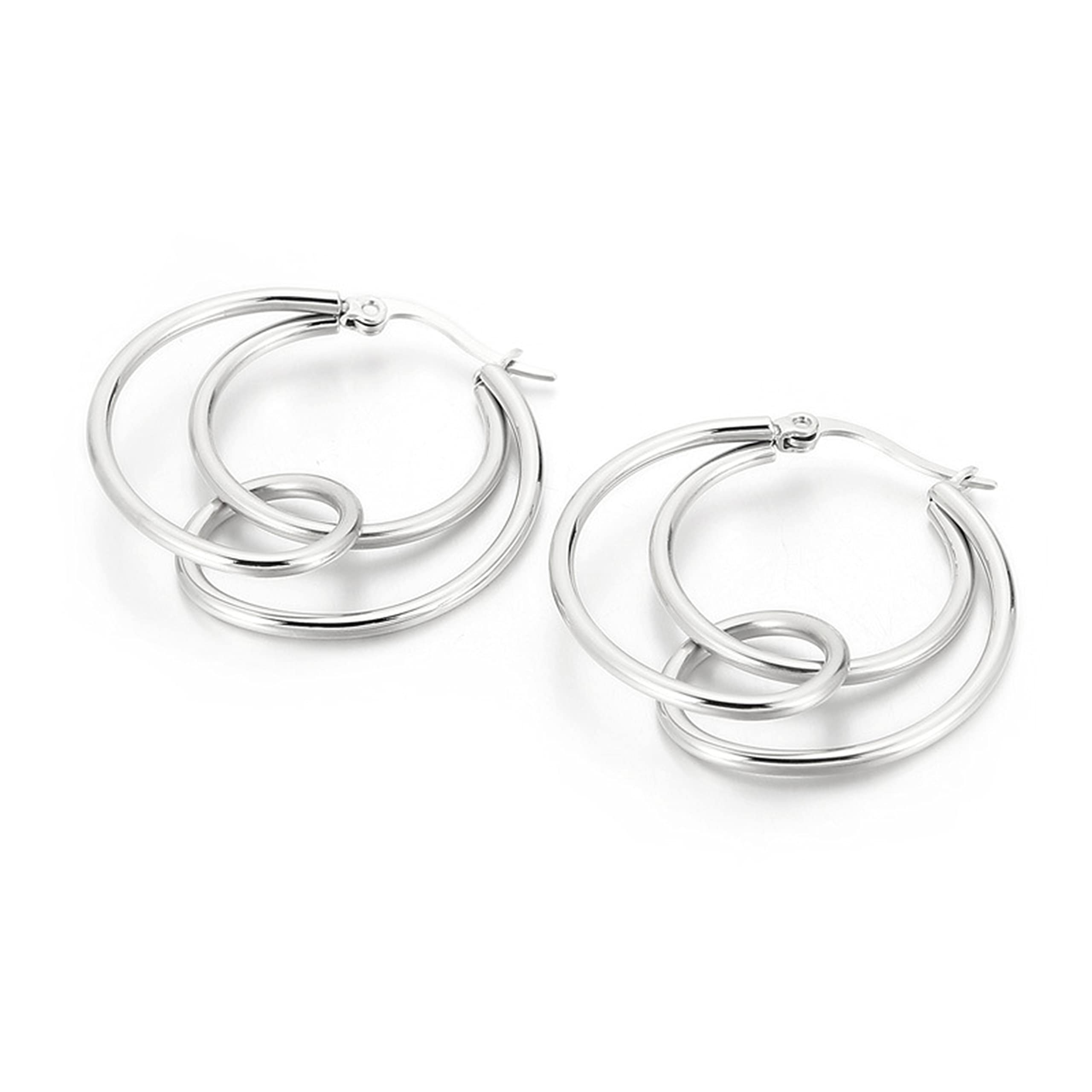 Lee CooperWomen's Stainless Steel Silver Plating Earrings - LC.E.01091.330, 35 * 33mm, No Gemstone