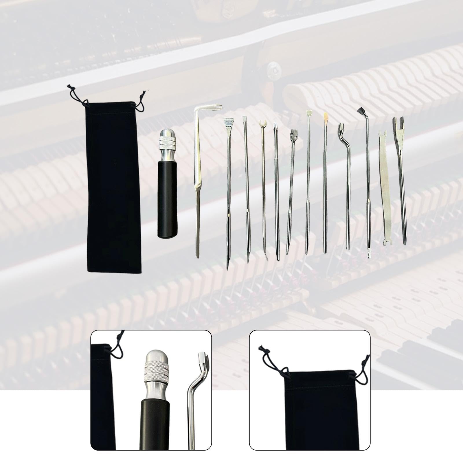 Piano Régulateur Kit Outils Réglage Instrument Clé Tournevis Métal Multipurpose pour Maintenance Précise Adapté Aux Techniciens Musiciens Ateliers Pro, 13 Pièces