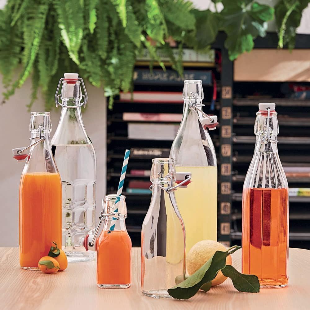 Set 3 Bottiglie Swing in Vetro Trasparente 1 Litro con Chiusura Ermetica a Leva Tappo Meccanico Ideali per Olio Aceto Liquori Succhi e Conserve Fatte in Casa