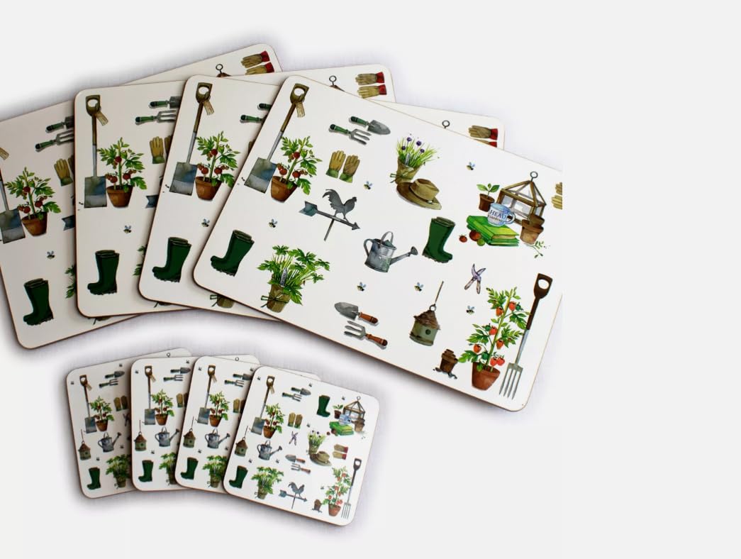 Sets of 4 Placemats with 4 Matching Coasters (Gardening Table Mat and Coaster Set)
