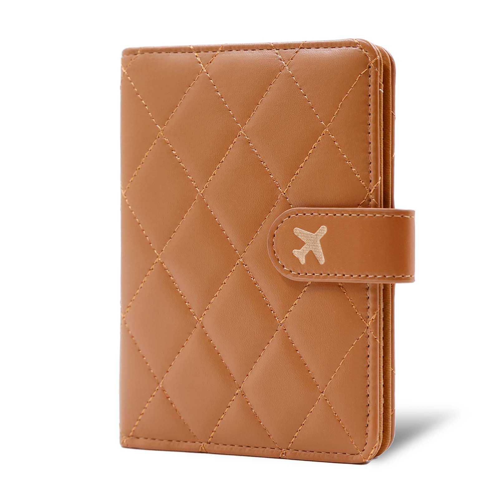 Melsbrinna Premium Leather Passport Holder Covers Case, Waterproof Rfid Blocking Travel Wallet Passport Holder with Pen Holder, Cute Passport Book for Women/Men, LG BROWN, Travel
