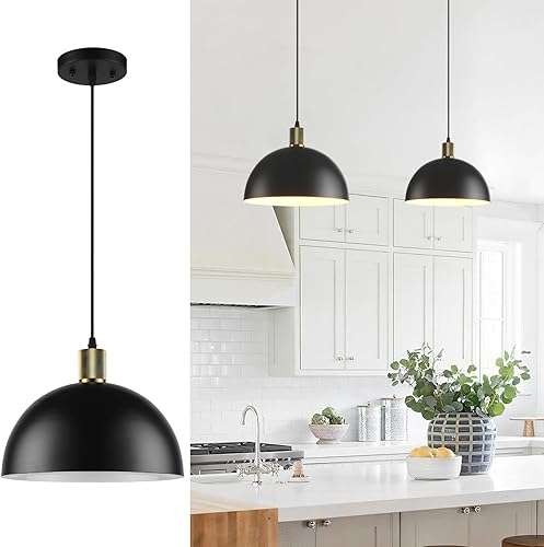Karjearl Luces colgantes negras para isla de cocina, 11.8 pulgadas, moderna cúpula colgante, luces colgantes de granja para comedor, pasillo,