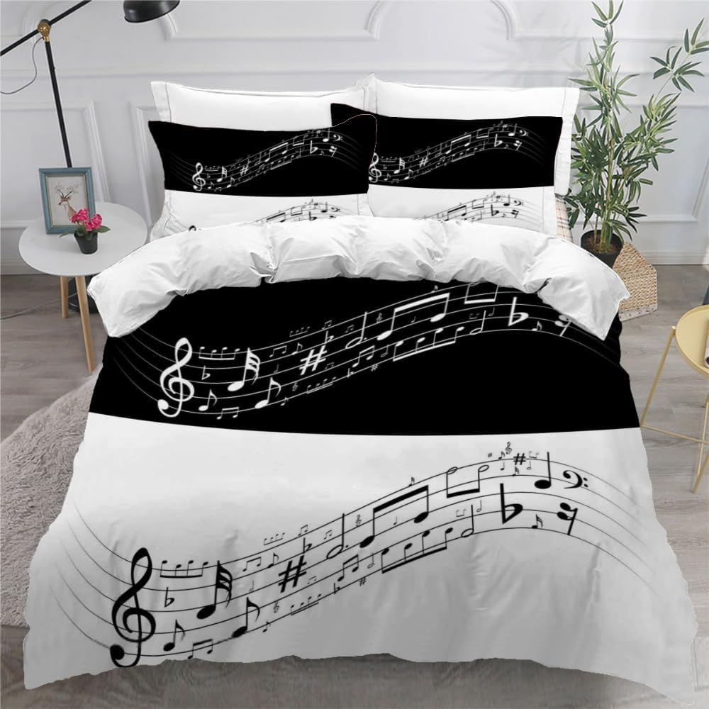 Housse De Couette 140x200 Note De Musique Noire Parure De Lit 1