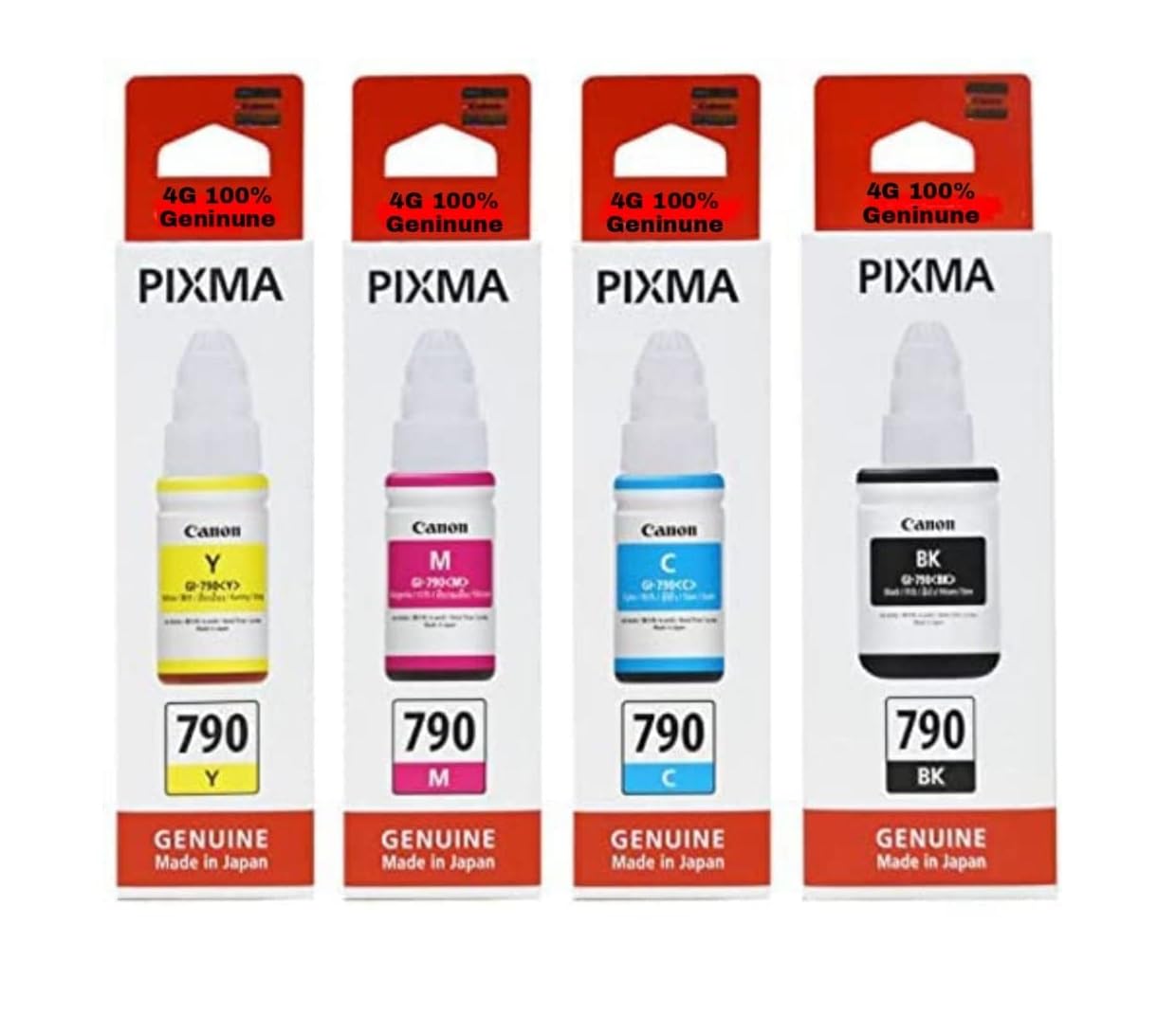 Canon GI 790 Ink Bottles Combo Compatible with PIXMA G1000 G1010 G2000 G2010 G3000 G3010 G4000 G4010 Printer 790BCYM