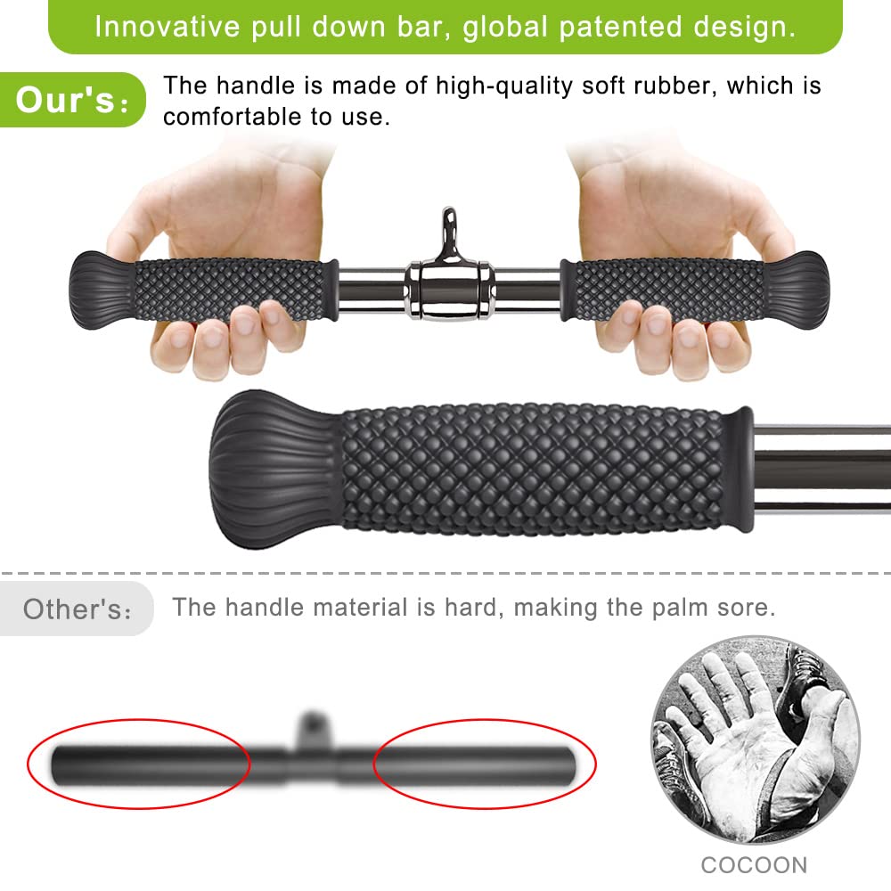 SELEWARE Presa LAT Machine,Barra del Muscolo Tricipite Brachiale,Accessorio Universale con Impugnatura in Gomma Antiscivolo, Sistema di Carrucole per Macchine a Cavo e Fascia di Resistenza