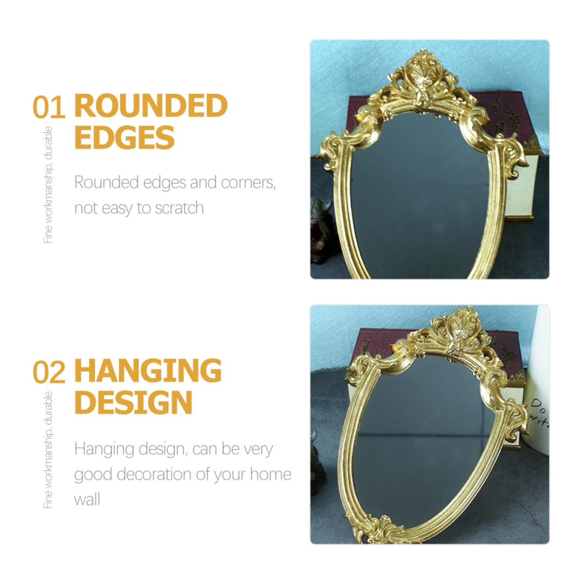Wandspiegel Retro Stil Dekorativer mit Goldfarbenem Rahmen aus Glas Geruchsfrei und Verschleißfest als Wandbehang Dekoration im Wohnzimmer oder Schlafzimmer