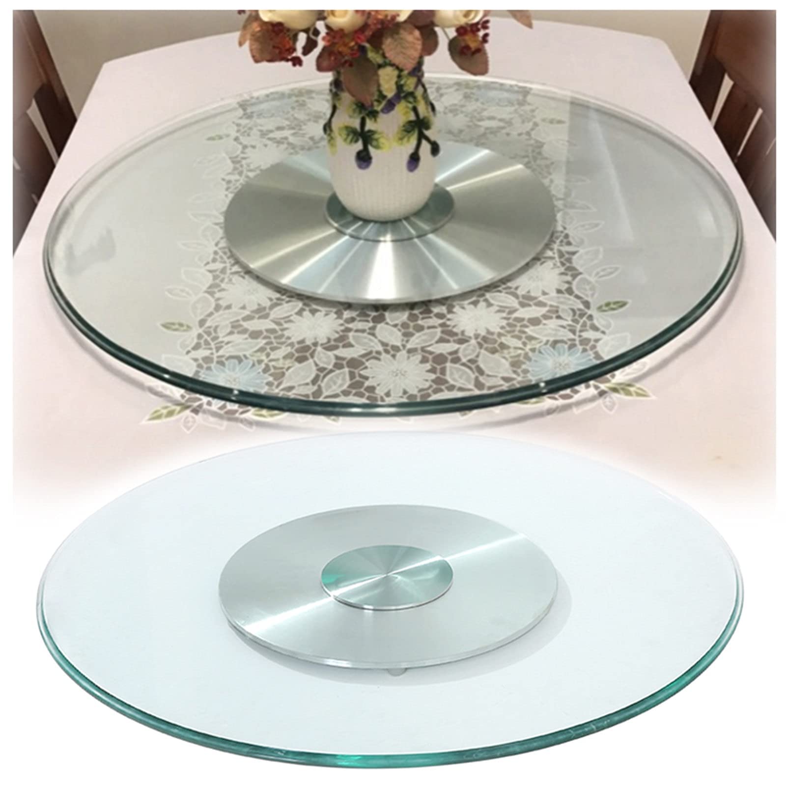 YZJYB Lazy Susan 24" 32" 36" - Large Kitchen Rotating Turntable Thickened Tempered Glass Spinning Dining TurningTable Tray for Counter top or Table, Load-Bearing 200kg (Size : 60cm/23.
