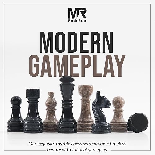 Miniatura 6 de Juego de ajedrez de mármol para adultos de 15 pulgadas hecho a mano negro y OceanicBoard con 32 piezas de ajedrez, 2 reinas adicionales y caja de