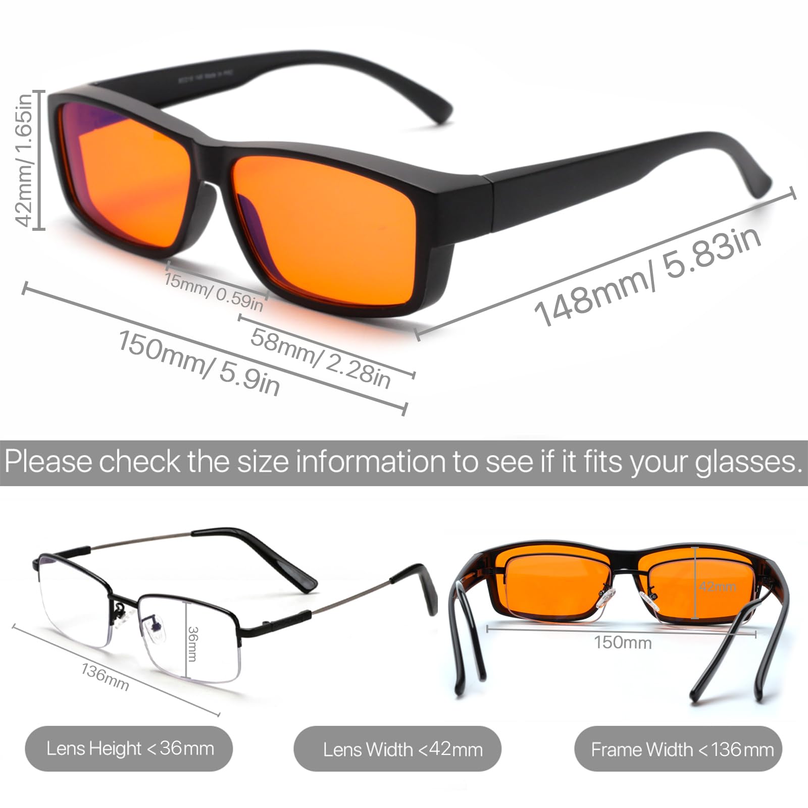 VANANA Blue Light Block Glasses, Fit Over Gaming Glasses, Wear With or Without Regular Glasses - Image 3