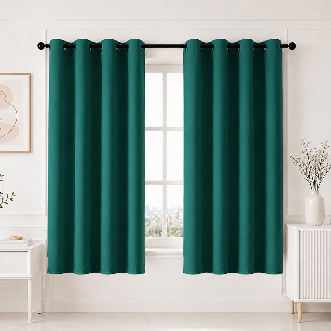 HOMEMONDE Premium Blackout Curtain for Window 6 Feet Pack of 2 - Heavy Faux Silk Curtains for Living Room, Office, True Room Darkening and Thermal Insulation - (Deep Forest - 72 Inches)