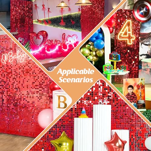 Image of 4x6 FT Red Shimmer Wall Backdrop, 24 Pcs for Party