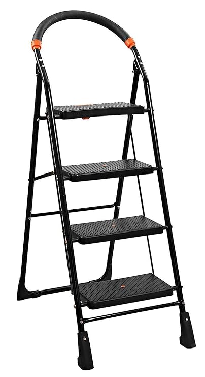 Orril Milano Step Foldable Ladder with Wide Steps (Large, Black)