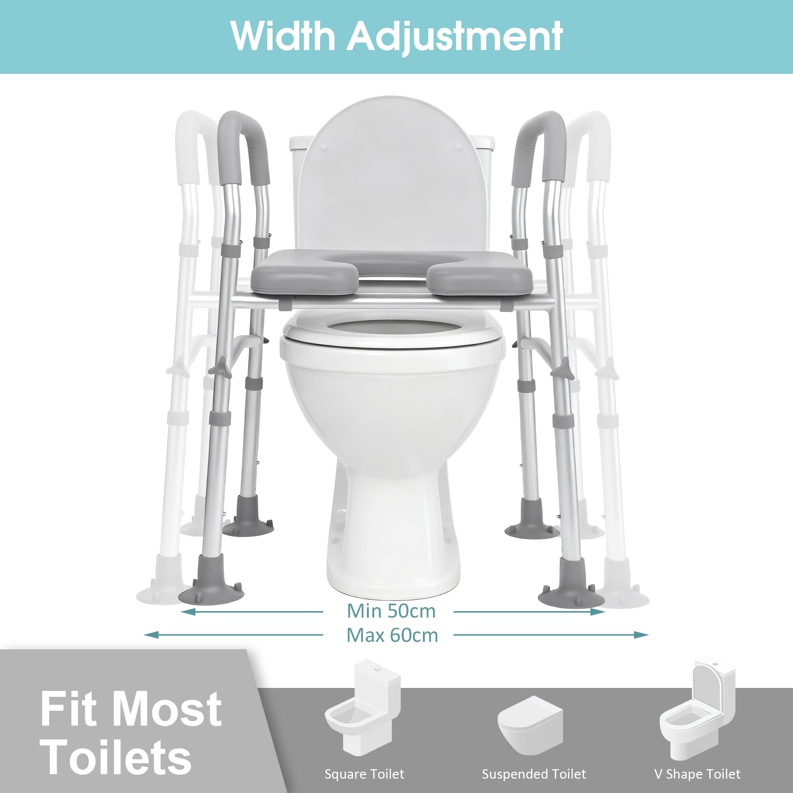 Rialzo WC per Anziani, Riduttore WC per Anziani 8-Livelli 67-86cm con Maniglie Antiscivolo, Sedia Rialzo WC Anziani Regolabile fino a 150kg