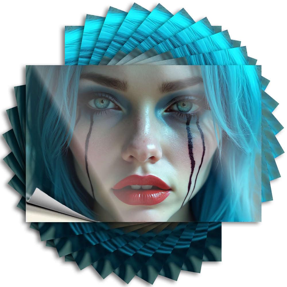 Tattoo Back Yard Decorations Easy Apply | A Person with Blue Hair and Dramatic Makeup. Book Tumbler Peel and Stick(6X9CM)