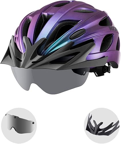 Miniatura 10 de ROCKBROS Casco de bicicleta para hombres y mujeres, casco de ciclismo con gafas extraíbles y visera solar, cascos de bicicleta de montaña y