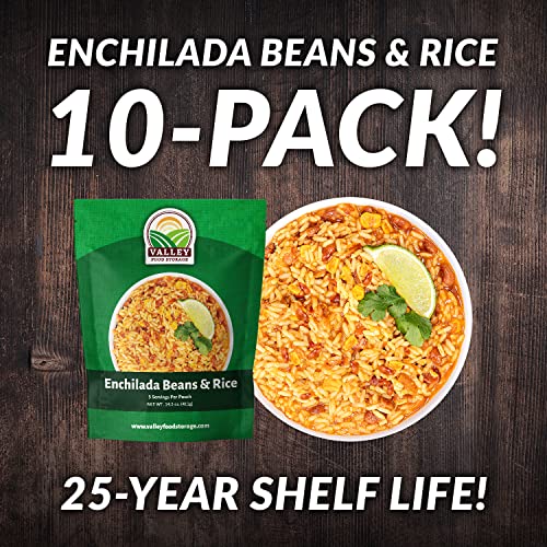Image of Valley Food Storage Enchilada Beans & Rice | 50 Servings Emergency Food Supply | Premium Survival Meals, 25 Year Shelf Life | Prepper Food, Camping & Off Grid Living Supplies (10 Bags + Bucket)