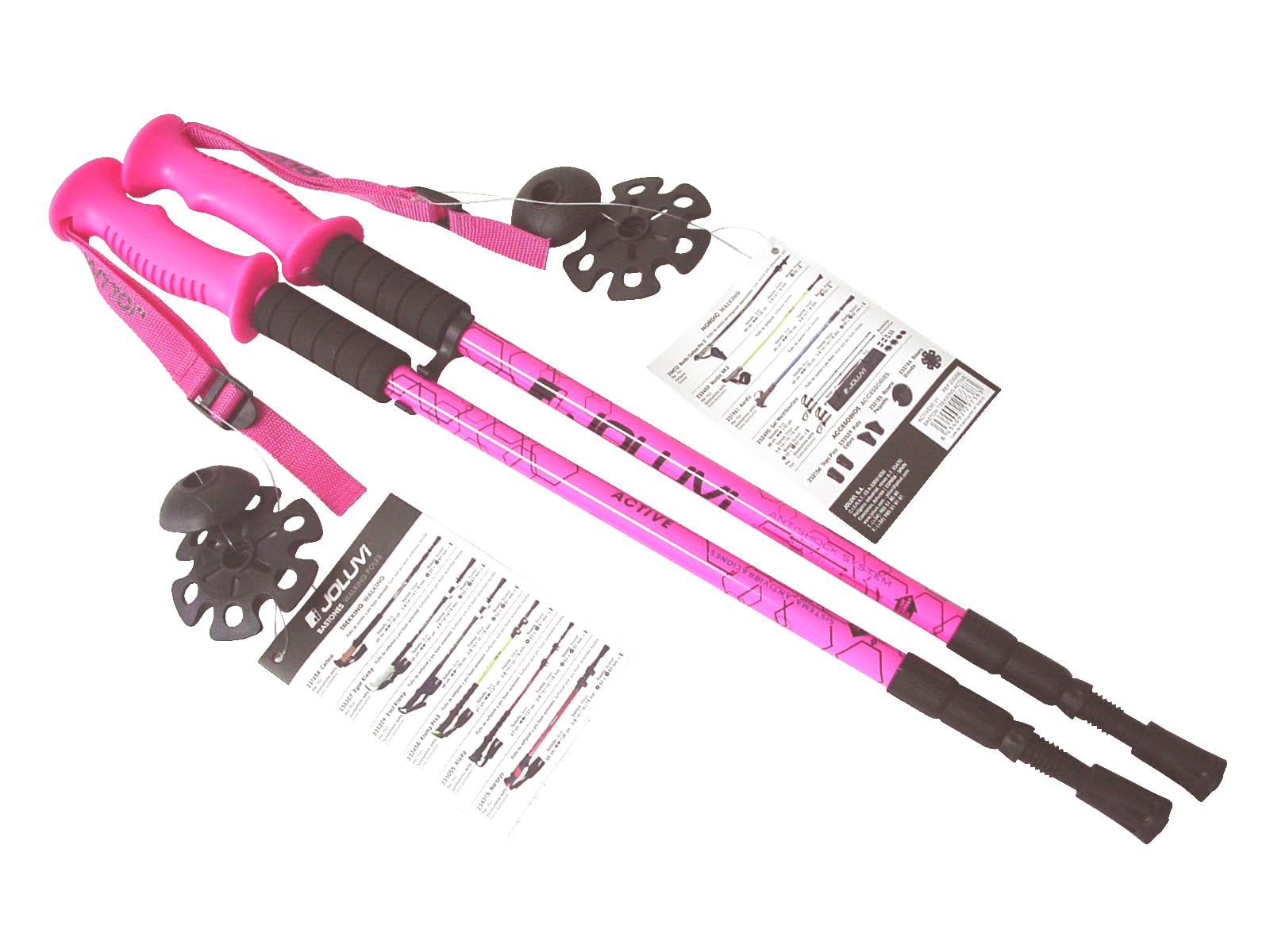 Joluvi Unisex Active Bastoni Trekking, 68-135 cm Torta, Rosa Neon/Nero