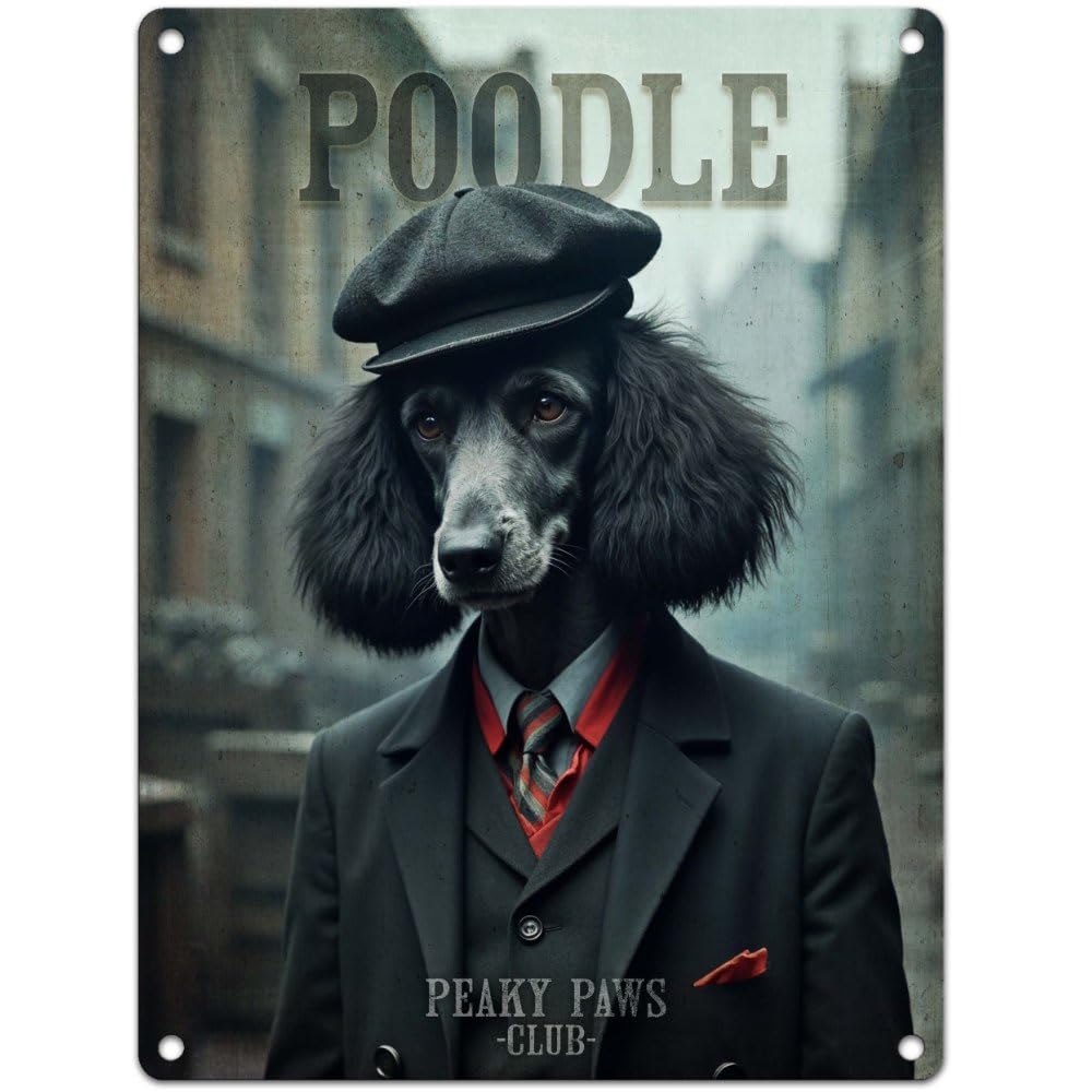 Small (150 x 200mm) Metal Sign - Peaky Paws Club - Black Poodle