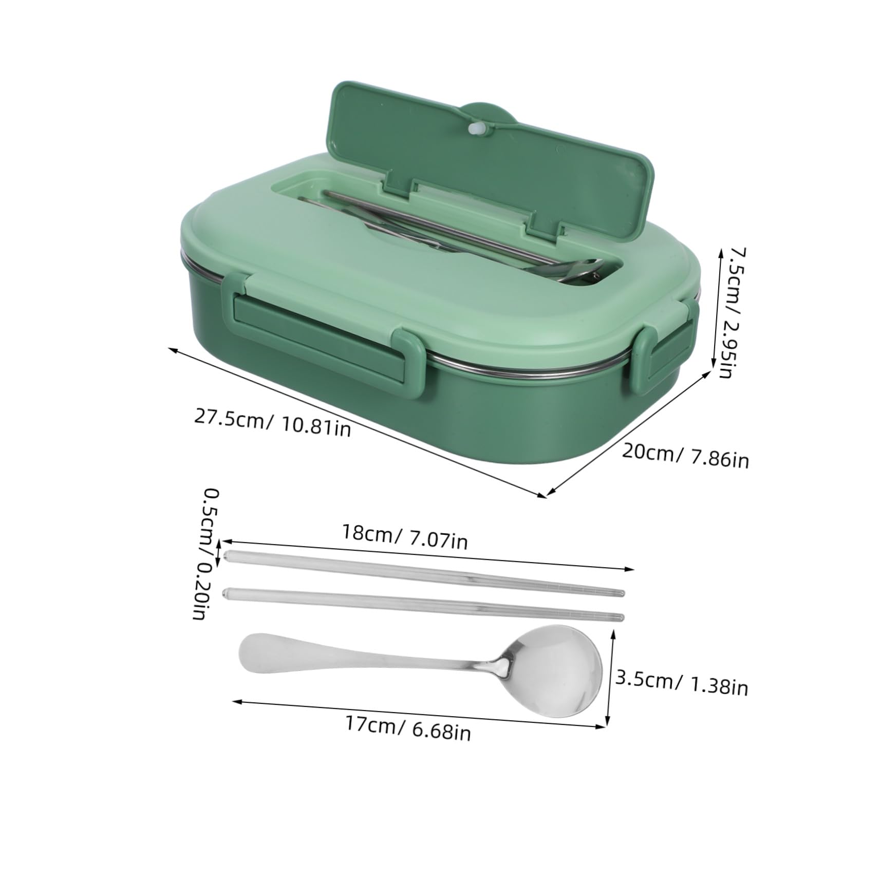 Fiambrera Bento para Adultos de Acero Inoxidable 1500ml, 4 Compartimentos | Verde, Hermética y Dividida, Incluye Tazón para Sopa, Vajilla, Palillos y Cuchara, Decoracion Colegio