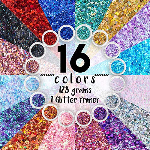 Chunky Holographic Body Glitter I 16 Colors + Glitter Glue for Face Glitter Makeup, Hair, Eye & Fine Glitter Eyeshadow… - Image 3