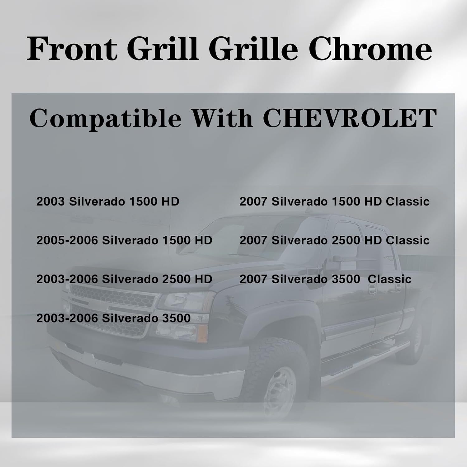 Front Grille Grill Chrome Frame Black Honeycomb Insert Compatible With Silverado 2003-2006 1500 HD / 2500 HD / 3500 &2007 1500 HD/2500 HD/ 3500 Classic GM1200546 (W/O Molding Trim)