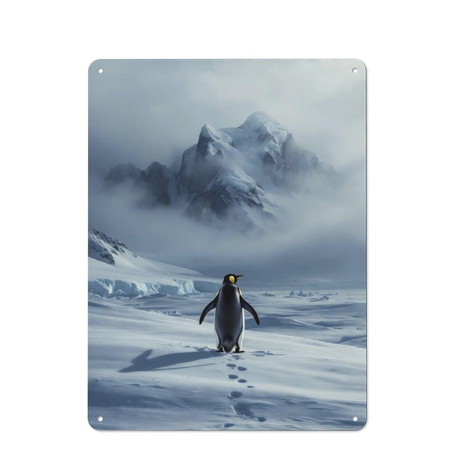 Junmoney Style-6 Penguin In Antarctica With Mountain Backdrop Rustic Metal Sign 40X30cm For Pub Or Café, For Collectors Of Rustic Metal Wall Decor