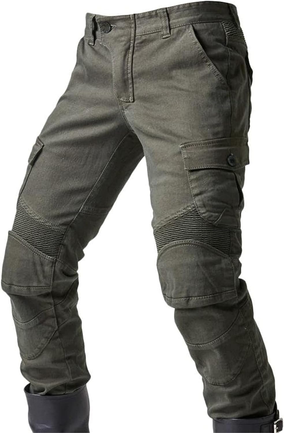 Moto Pantalon Protection pour Hommes, Moto Jeans en Respirant De Qualité Premium Straight Fit avec Amovible Protéger Pads pour Racing Vélo (Armée Verte,L)