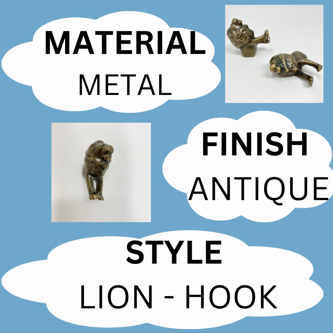 Safari Boutons de tiroir en métal en laiton antique avec motif animal (crochet, lion)