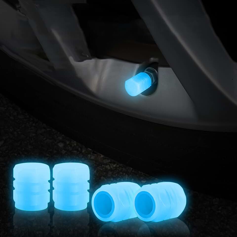 Tampas de válvula de pneu de carro fluorescente universal 4 peças (azul 4 peças)