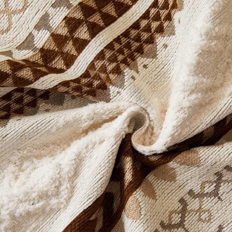 Image of HOMETHREADS Chenille Bohemian Boho Style Sofa Cover | Thick & Soft Luxury Slipcover | Protective, Washable & Stylish Couch Cover for Living Room Decor. (Boho Line Beige, 4 Seater | 200x180cm)