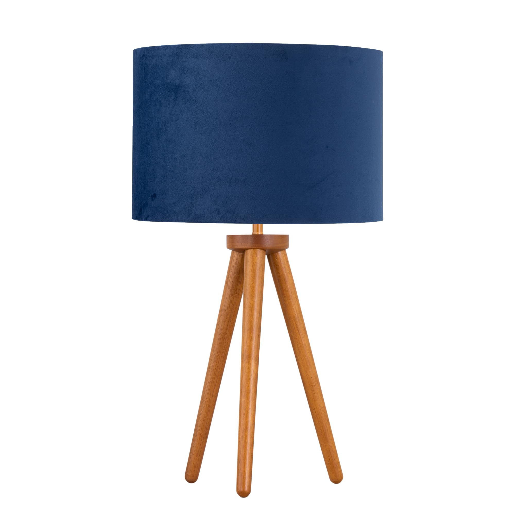 firstchoicelighting Modern Dark Oak Table Lamp or Bedside Light, Wood Tripod Design, Blue Velvet Shade