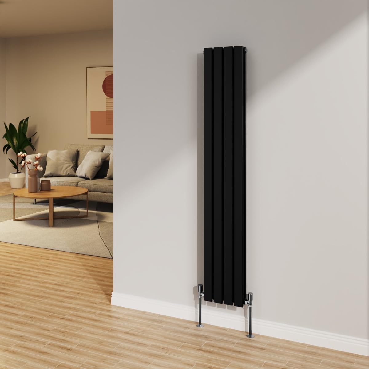 NRG 1600x272mm Black Radiator Vertical Flat Panel Bathroom Designer Double Rad Central Heating