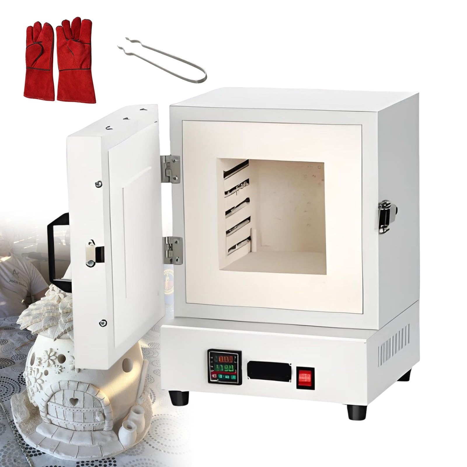 Horno De Mufla Eléctrico De Laboratorio Cerrado Para Fibras Cerámicas, 1150 °C, Horno De Mufla De Cerámica De Alta Temperatura Con Control Programable Integrado, 160 × 160 × 138 Mm