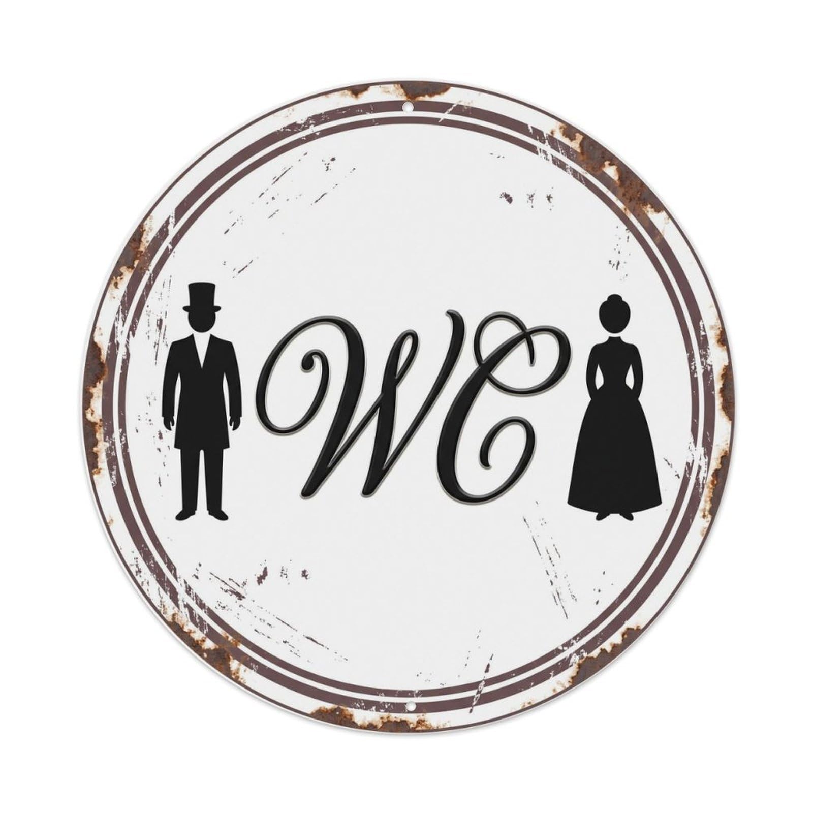 Toilet （WC） Weathered Restroom Plate Metal Tin Sign Plaque Wall Decor for Cafe, Club Bar, Office, Home Garden Round Metal Poster 8x8Inch