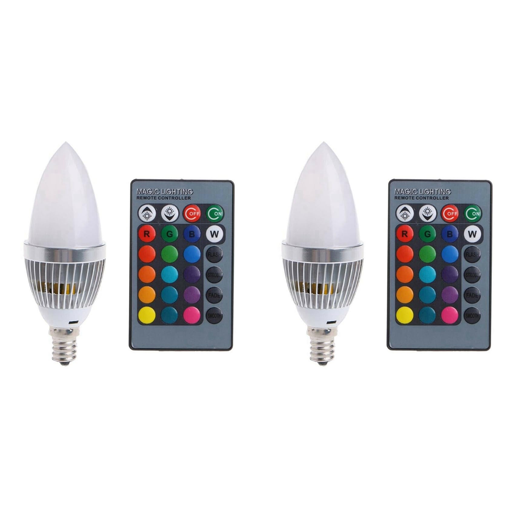 Aundhegrtt 2X 3W Smart E14 RGB LED Colorful Change Color Bulb with 24 Candle Remote Control Button Milky Lampshade