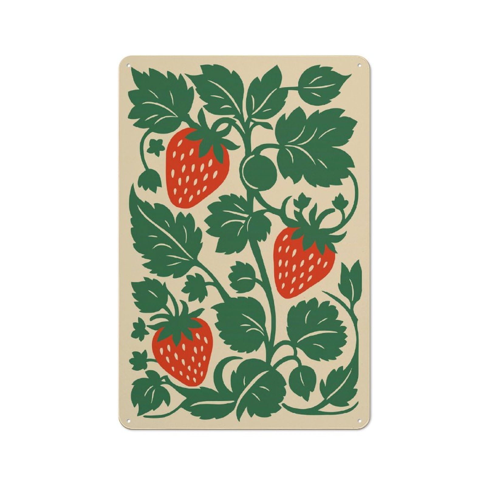 Junmoney Style-17 Tin Wall Plaque 30X20cm With Strawberry Plant Illustration For Hallway Wall, A Decorative Metal Sign For Hallways And Entrance Areas