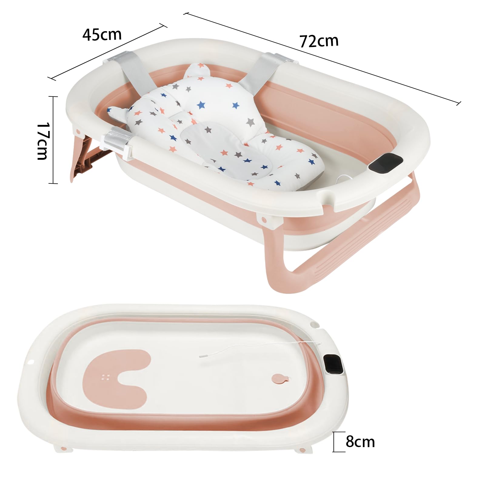 Baignoire Bébé Pliable avec Thermomètre 0-36 Mois