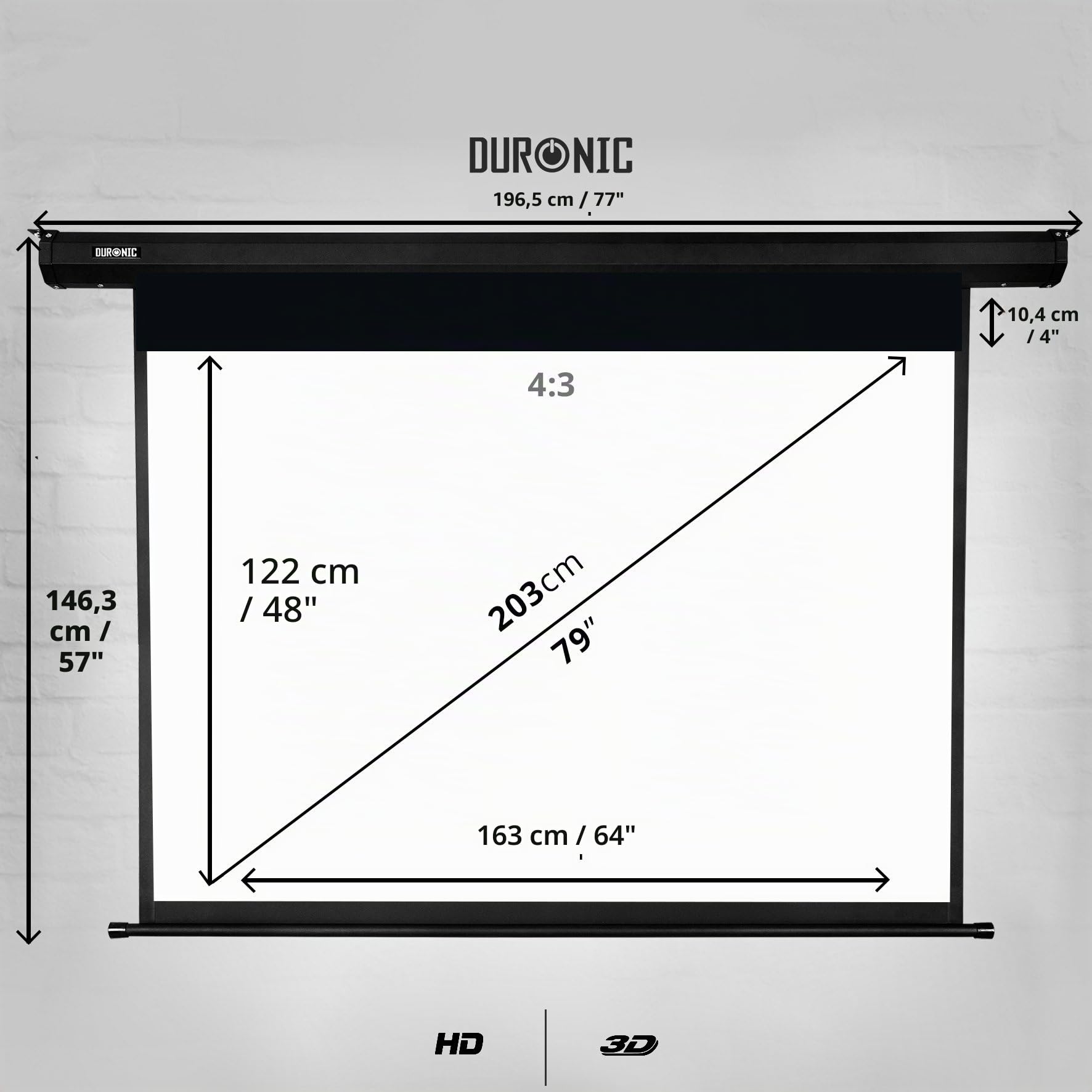 Duronic EPS80 Leinwand, 79 Zoll Rollo mit 163 x 122 cm, 4:3 Heimkino