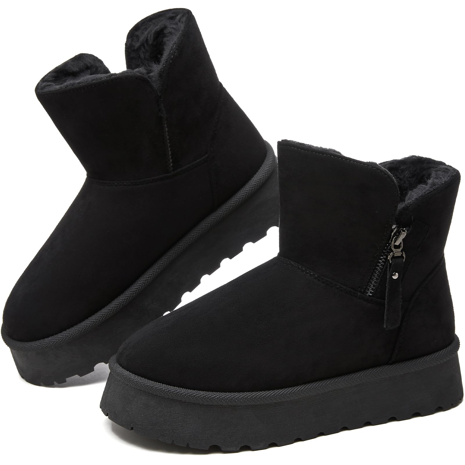 Moudki Winter Boots for Women Warm Fur Lined Booties Platform Snow Boots for Women Ankle Booties Anti-Slip Outdoor Snow Boots