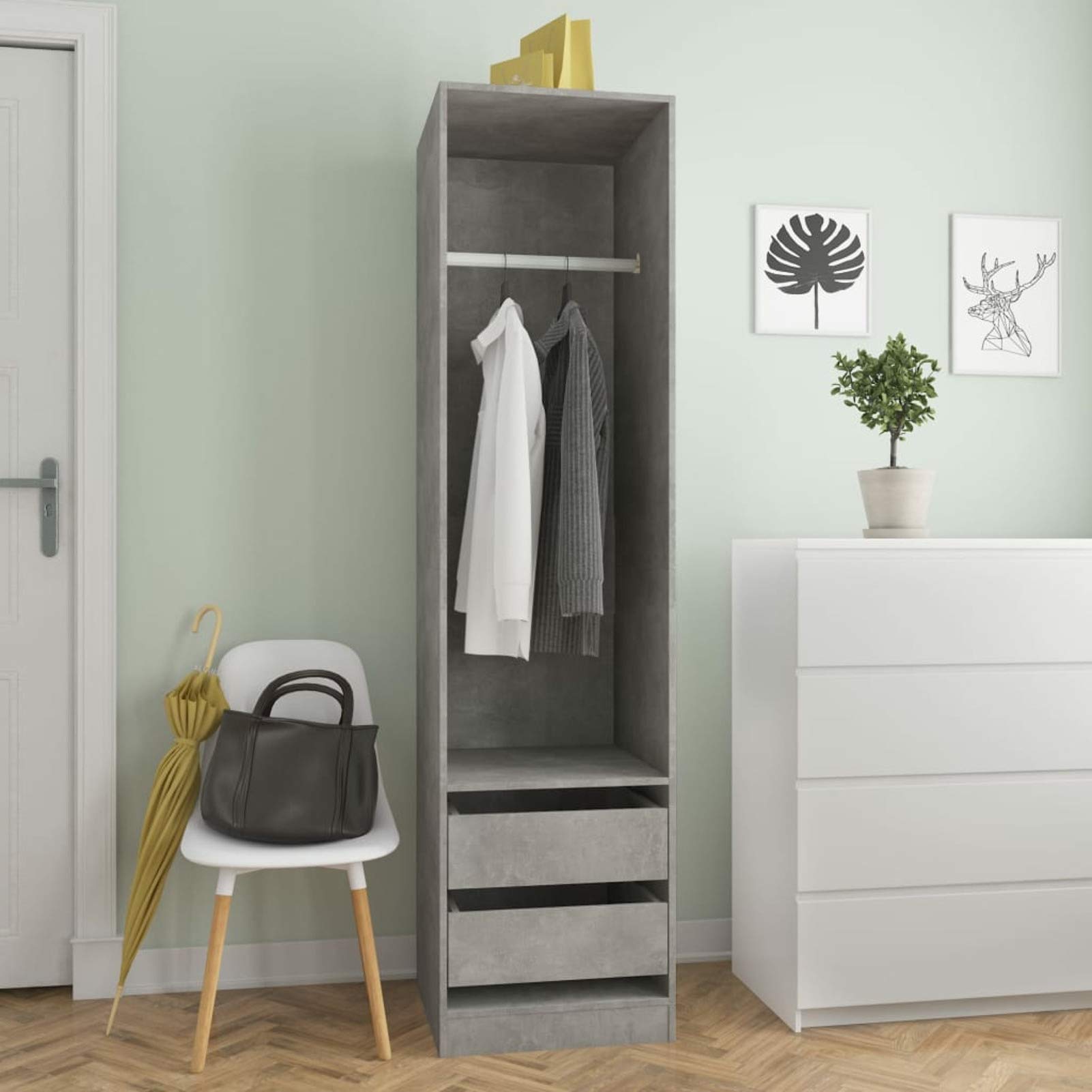 Rantry Mobile Armadio con Cassetti Grigio Cemento 50x50x200 cm in Truciolato, Salvaspazio Armadietto da Esterno, Mobili Esterno Balcone per Soggiorno, Ufficio, Camera da Letto, Bagno